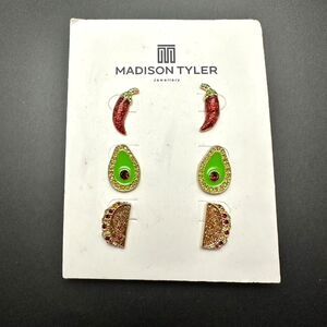 New Madison Tyler Food Stud Rhinestone Earrings - Avocado Taco Red Pepper